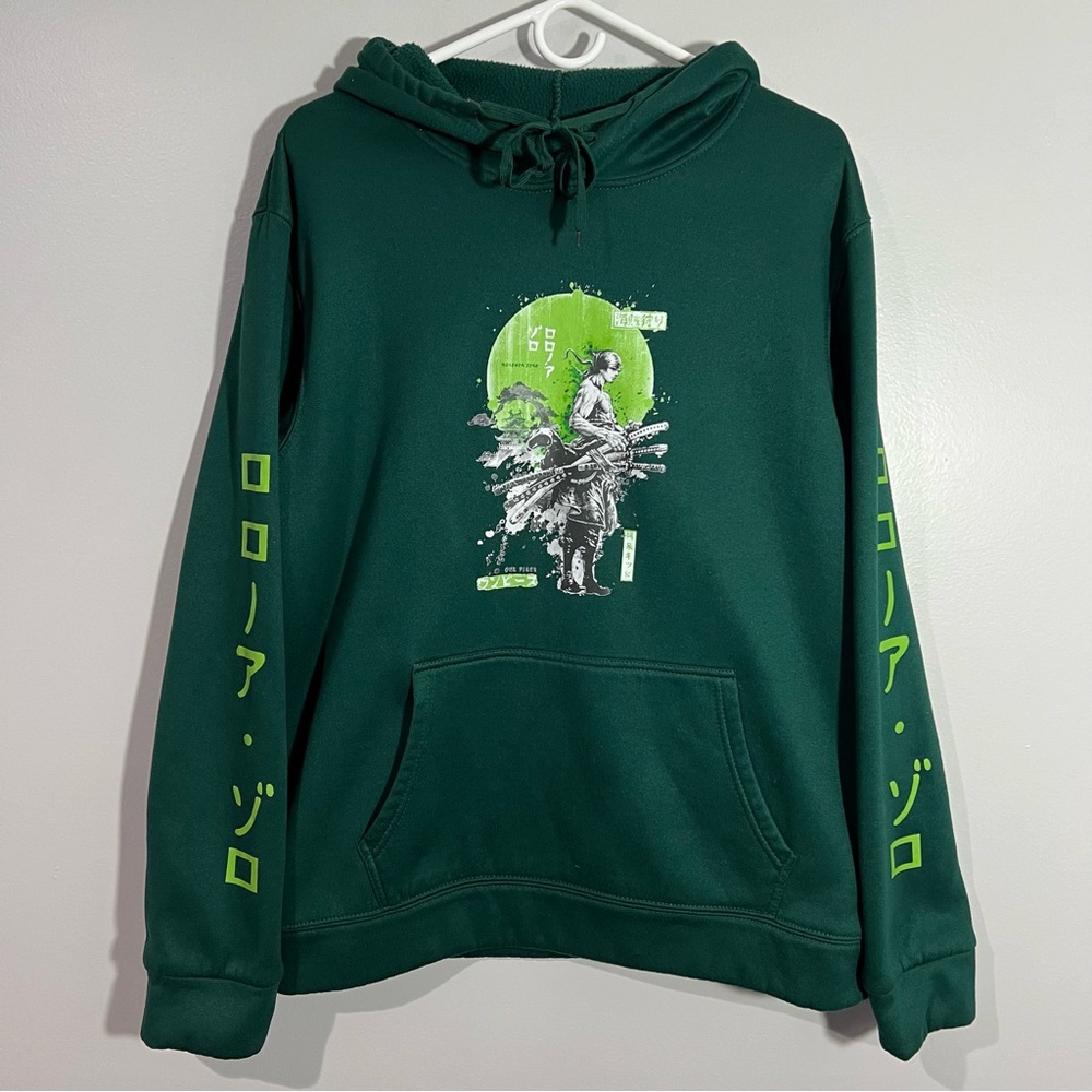 One Piece Roronoa Zoro Anime Manga Green Pullover Sweatshirt Hoodie Mens Large